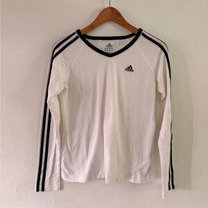 Adidas White Long Sleeve Three-Stripe Top Sz Small